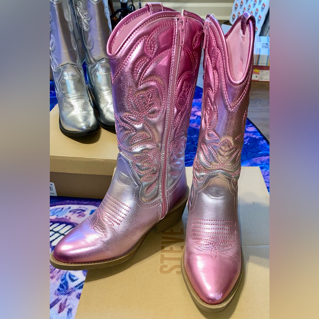 Steve Madden Jdollie Pink Metallic Ombr Cowboy Boots Girls 2 W/Box $65